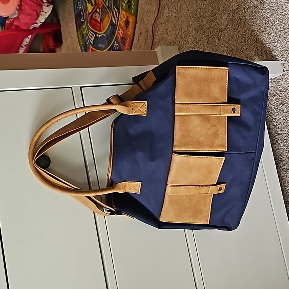 Blue and Tan Tote Bag